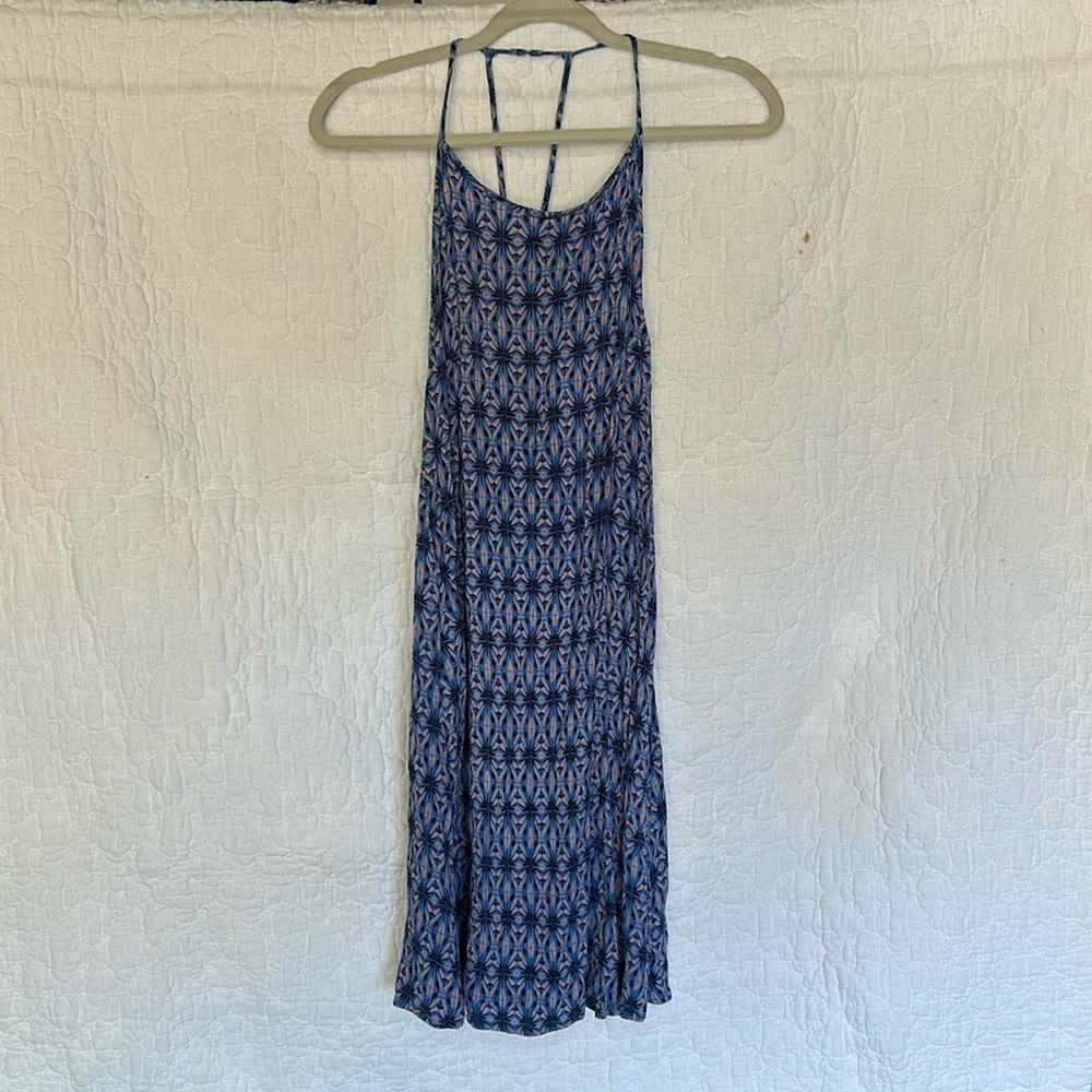 Roxy dress blue orange geometric pattern cute back light flowy beach cover up